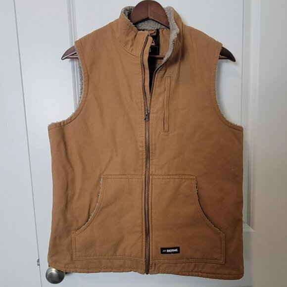 Berne Vest Womens S Tan Brown Fleece Lined Zip Pockets Work Wear Canvas - Picture 1 of 9